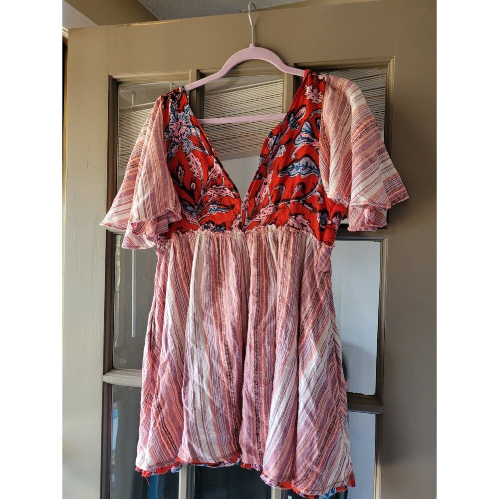 💥 Free People XS/S Womens Under The Sun Mini Dress Tunic Top Boho Floral D3
